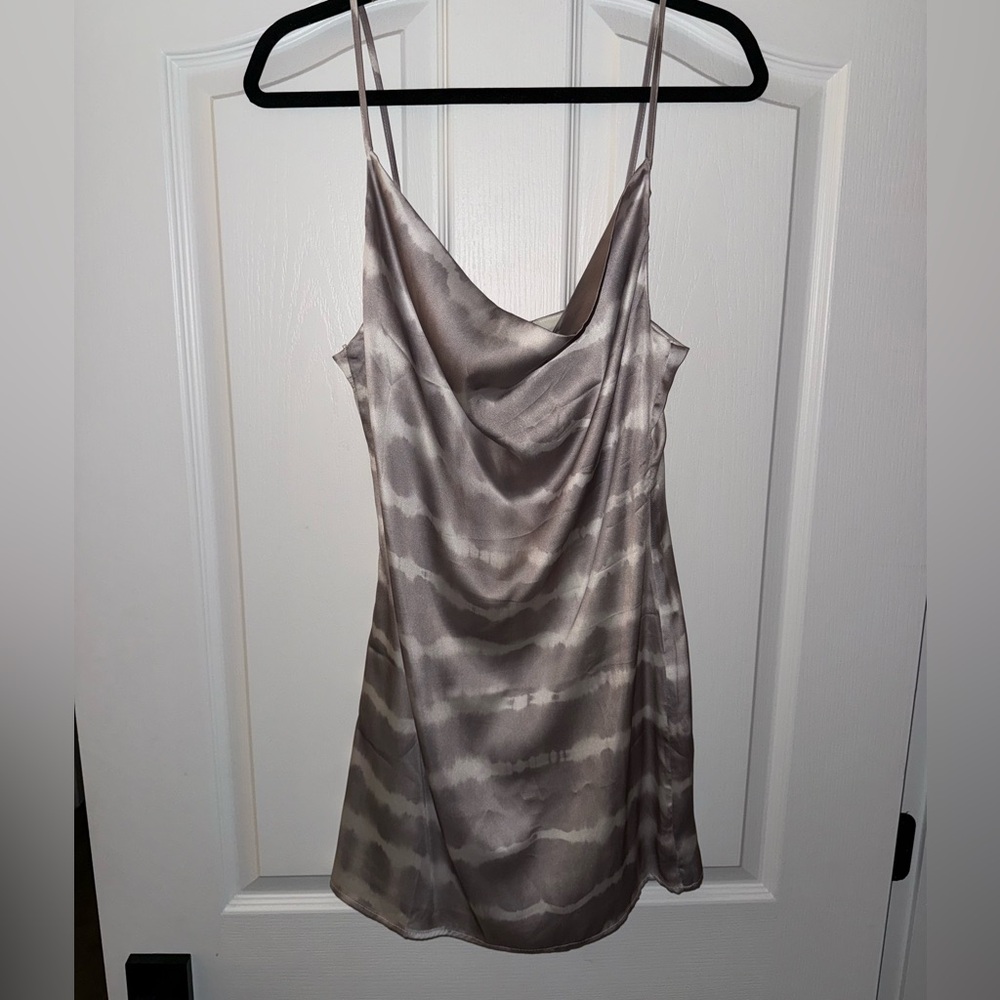 Tie Dye Cowl Neck Satin Slip Dress